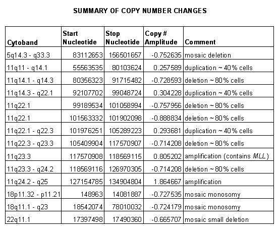 Summary of aCGH data
